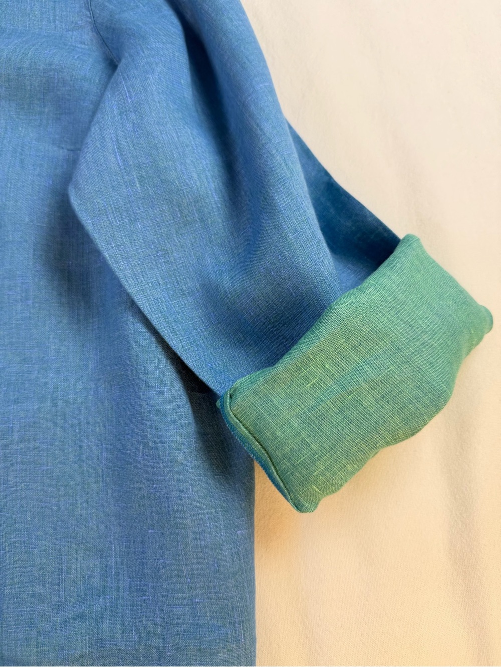 J. Jill Love Linen 100% Linen Henley Style Tunic Blouse Blue and Green - Picture 2 of 8